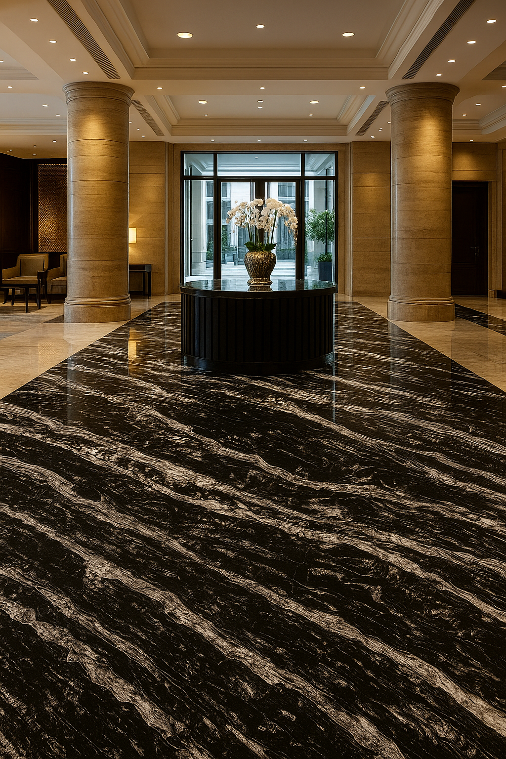Quartz flooring in modern space | 现代空间中的石英石地板